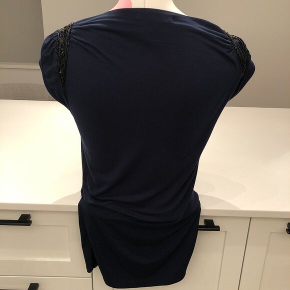 Design History Cowl Neck Cap Sleeve Beaded Sequin Detail Top Navy + Black Size S - Picture 6 of 11